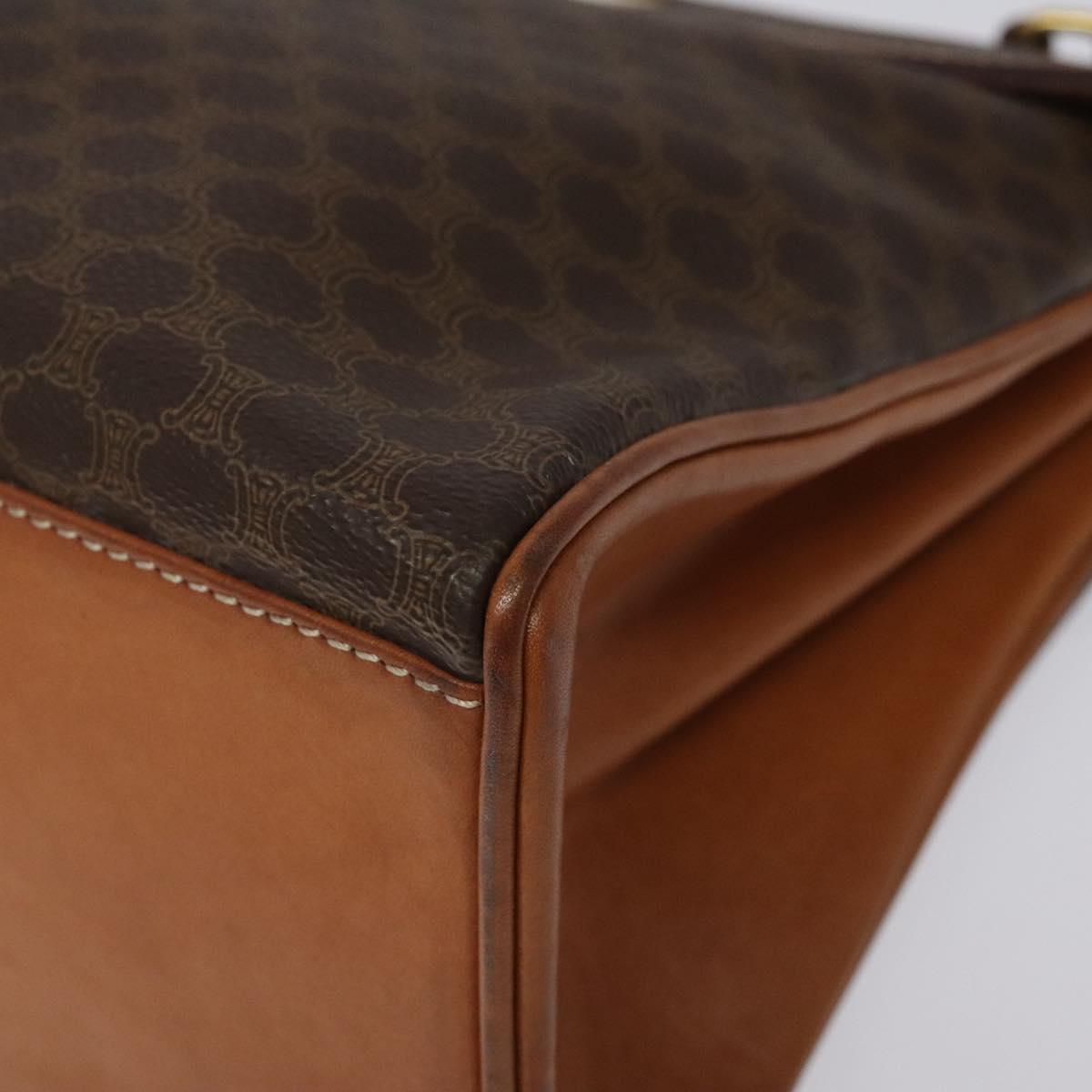 CELINE Macadam Canvas Hand Bag PVC Leather Brown Gold Auth MY275