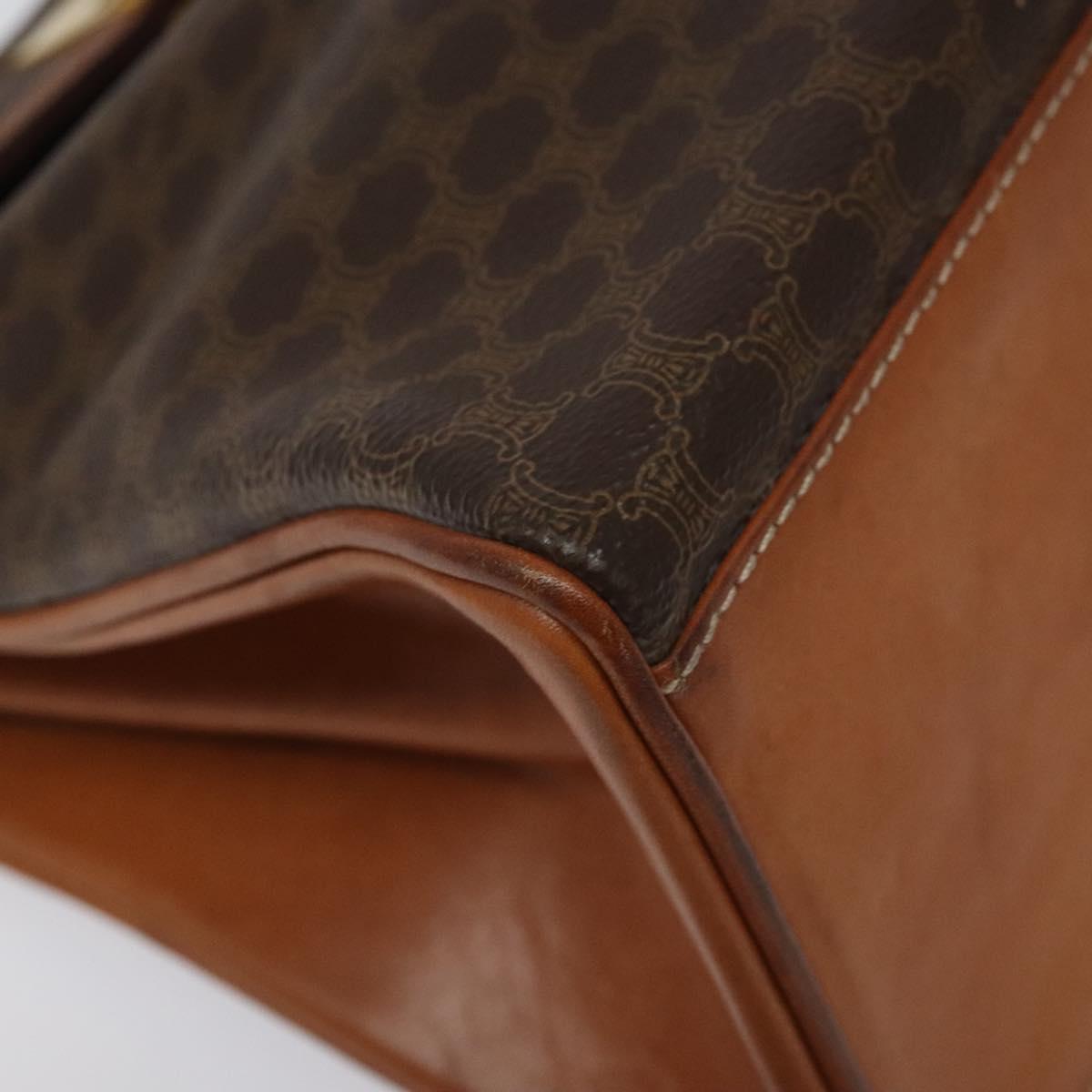 CELINE Macadam Canvas Hand Bag PVC Leather Brown Gold Auth MY275