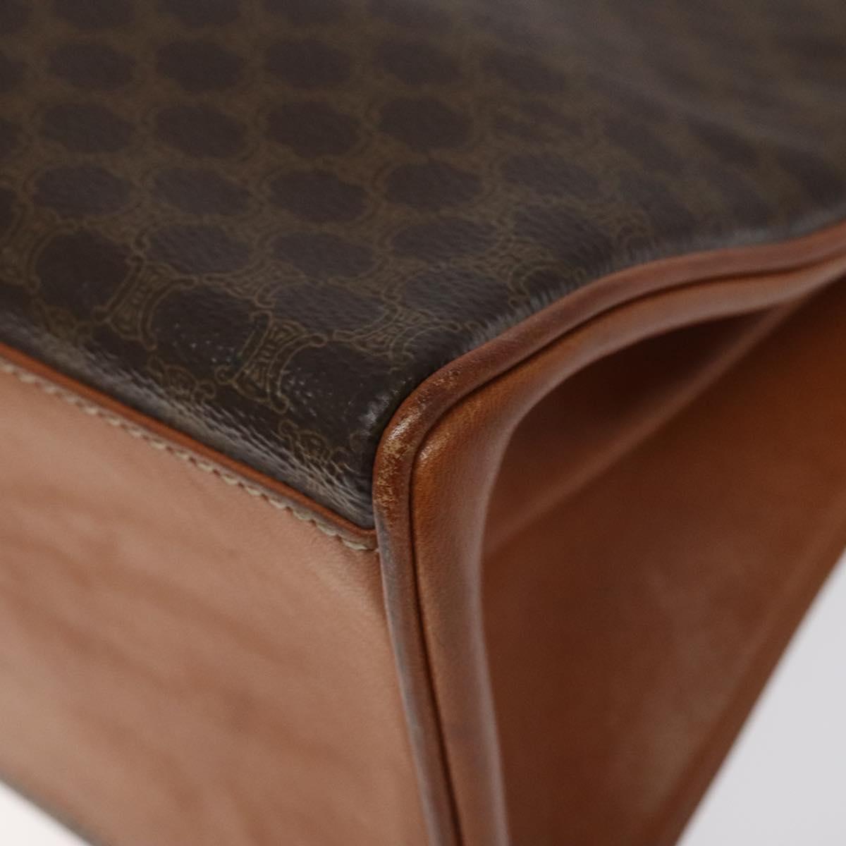 CELINE Macadam Canvas Hand Bag PVC Leather Brown Gold Auth MY275
