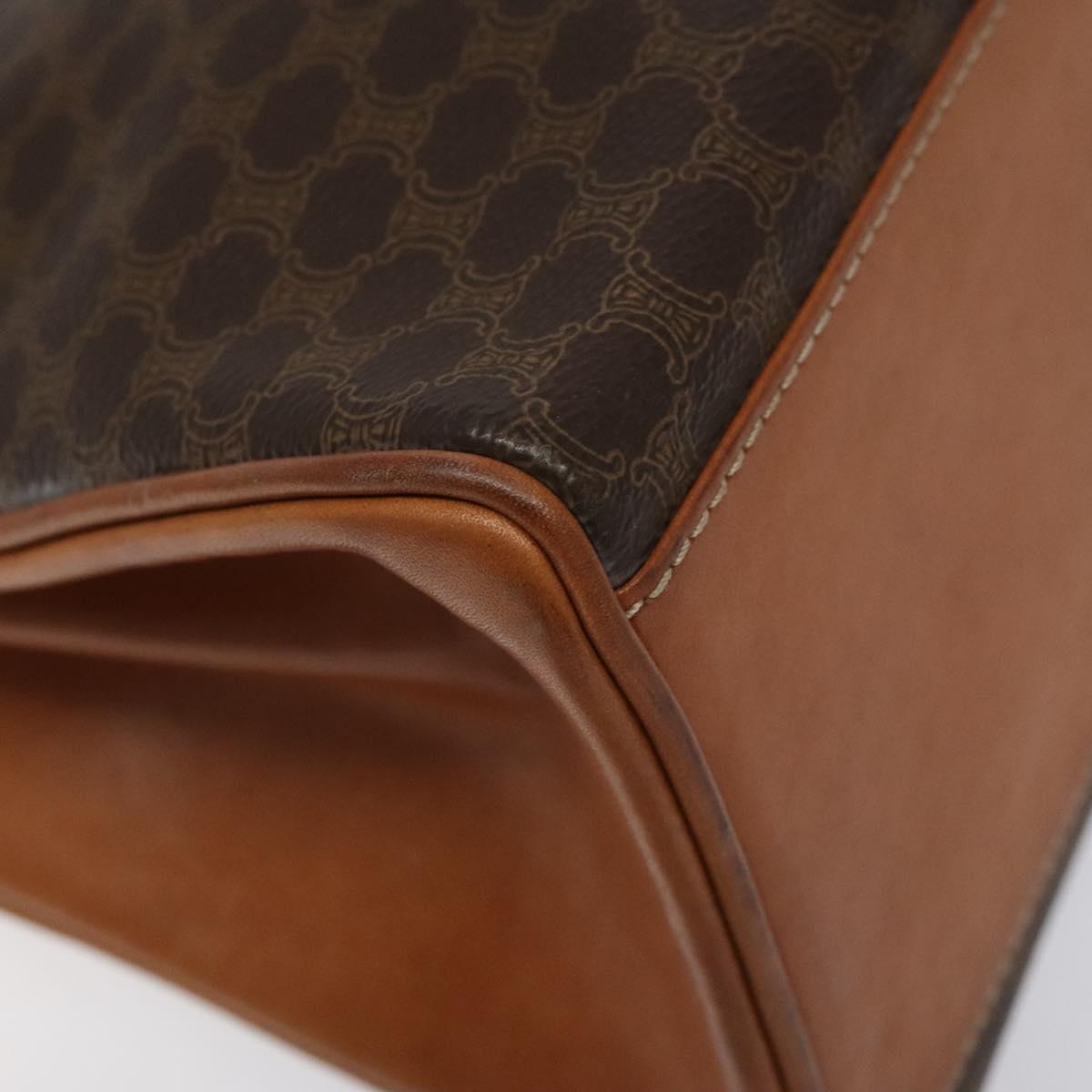 CELINE Macadam Canvas Hand Bag PVC Leather Brown Gold Auth MY275V