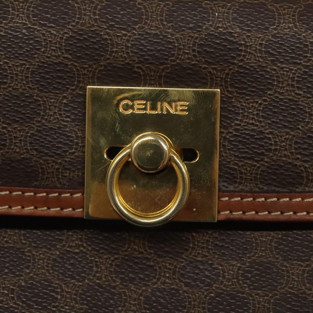 CELINE Macadam Canvas Hand Bag PVC Leather Brown Gold Auth MY275
