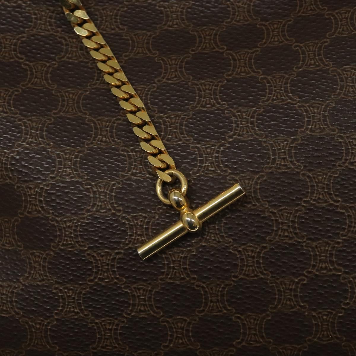 CELINE Macadam Canvas Hand Bag PVC Leather Brown Gold Auth MY275V