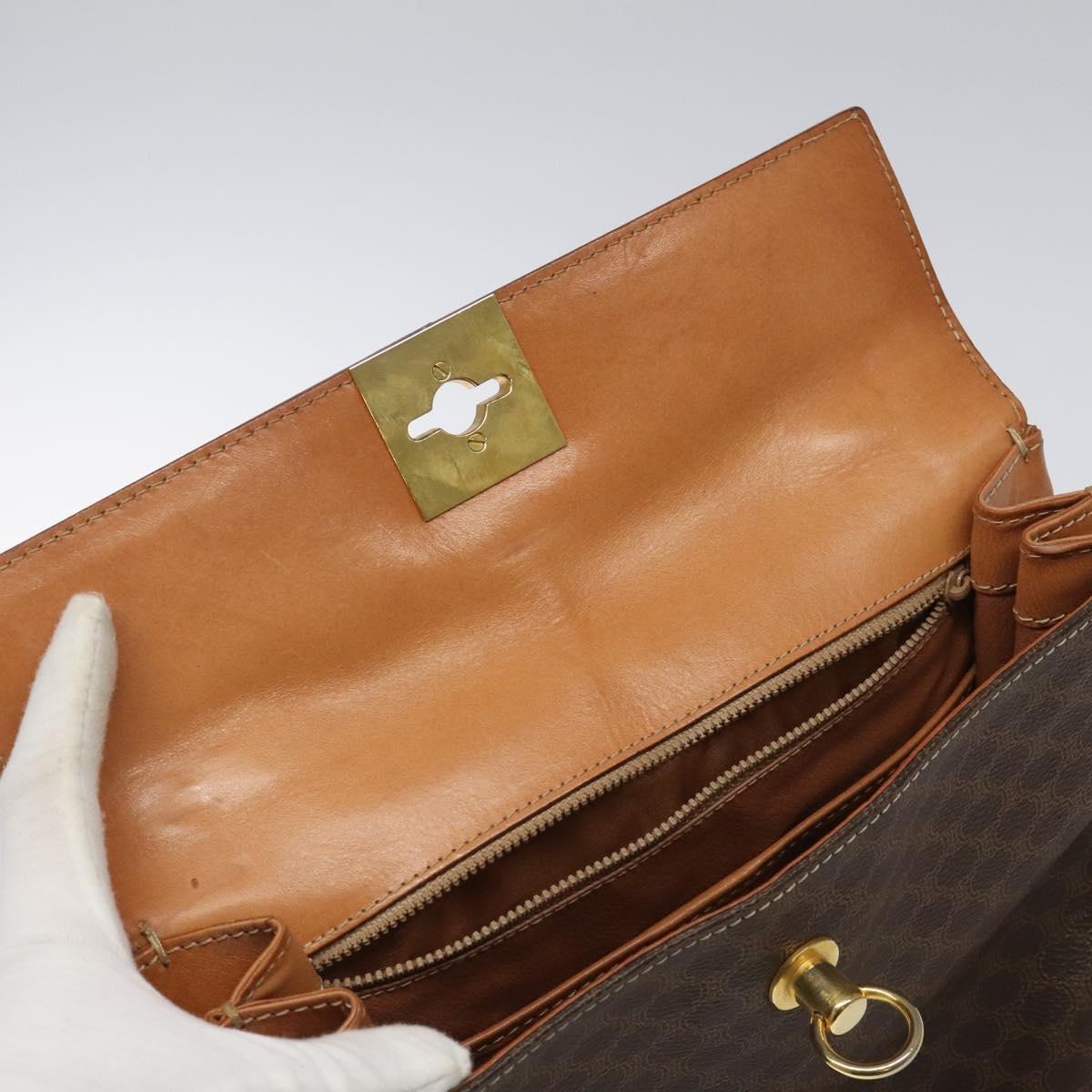 CELINE Macadam Canvas Hand Bag PVC Leather Brown Gold Auth MY275