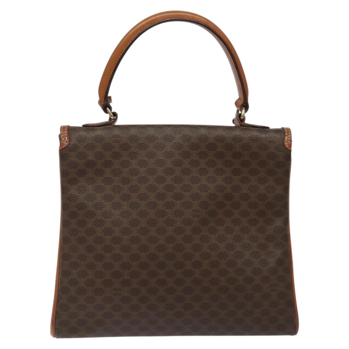 CELINE Macadam Canvas Hand Bag PVC Leather Brown Gold Auth MY275V