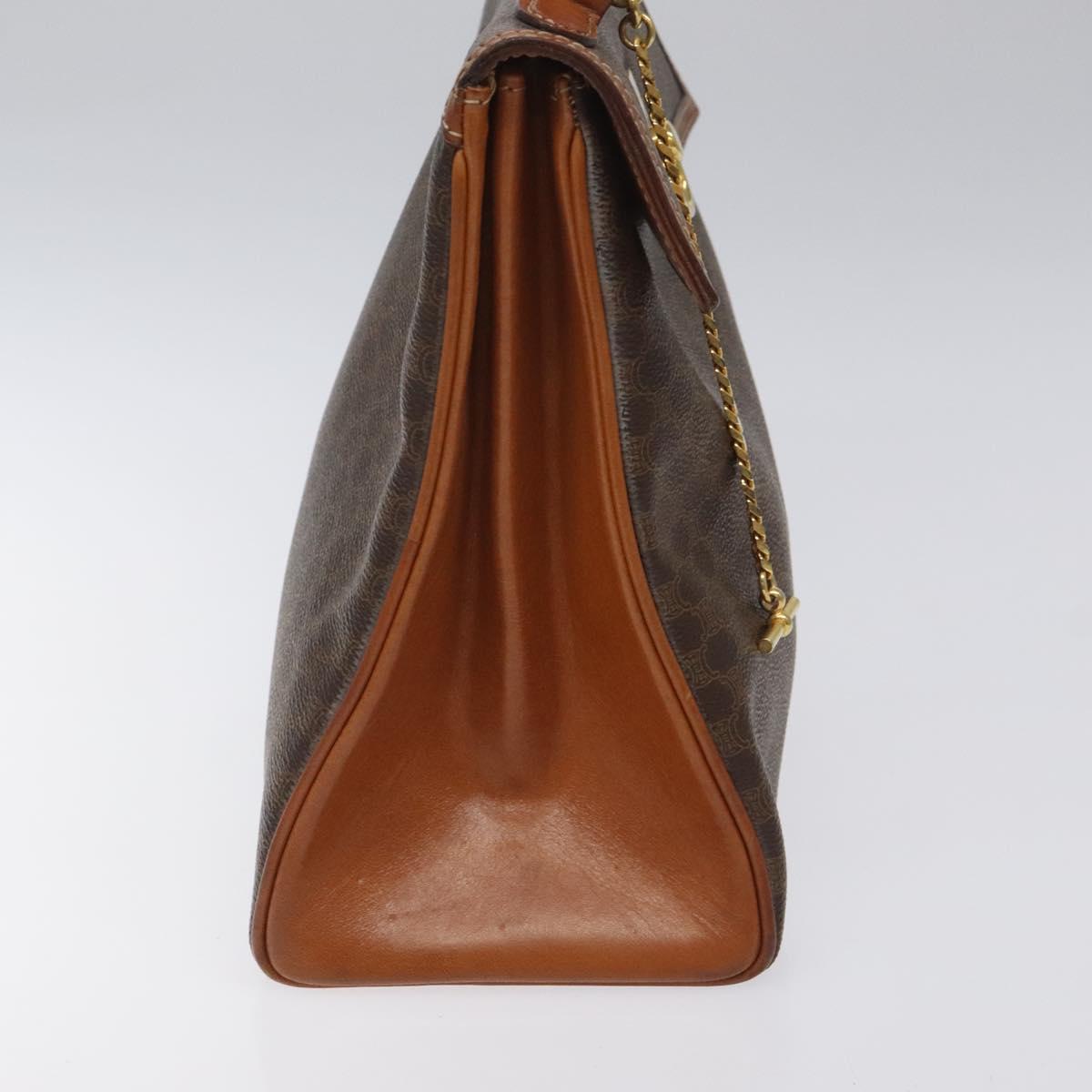 CELINE Macadam Canvas Hand Bag PVC Leather Brown Gold Auth MY275V