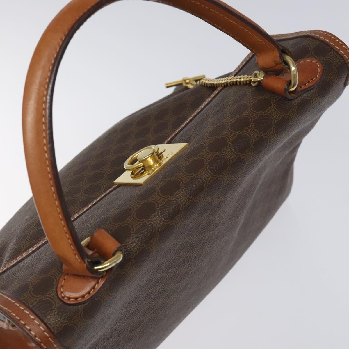 CELINE Macadam Canvas Hand Bag PVC Leather Brown Gold Auth MY275