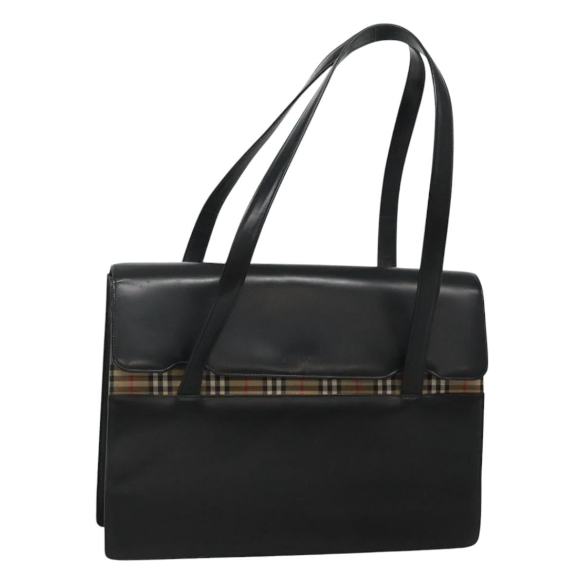 BURBERRY Shoulder Bag Leather Black Auth MY280