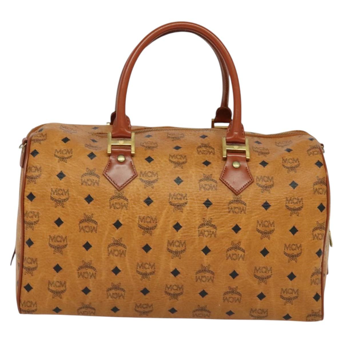 MCM Vicetos Logogram Boston Bag PVC Leather Brown Auth MY295