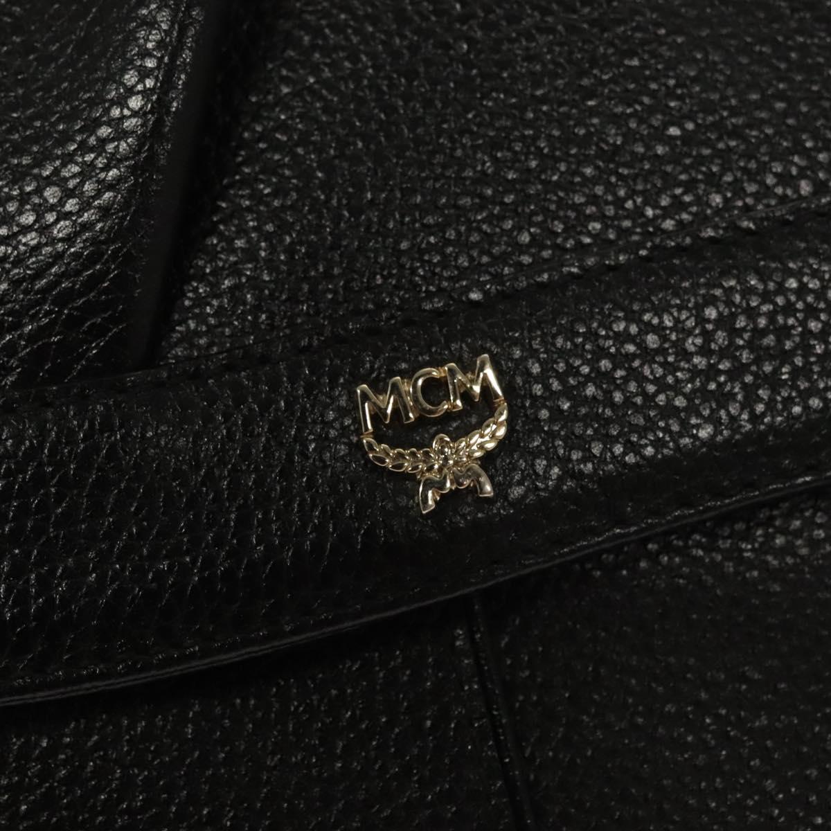 MCM Chain Shoulder Bag Leather Black Gold Auth MY306