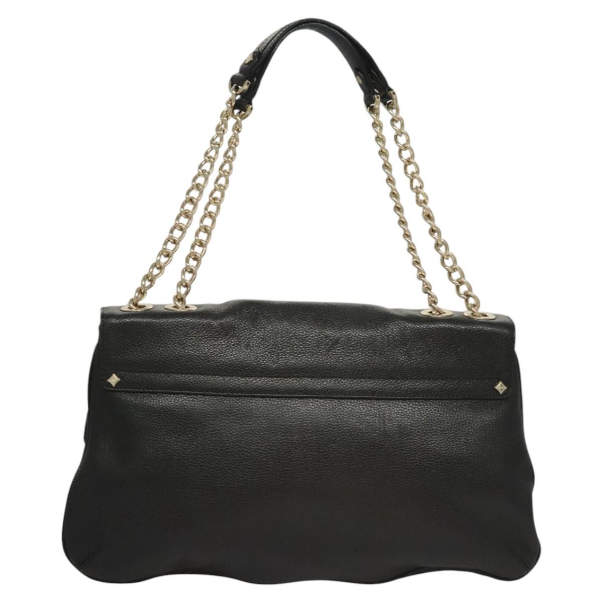 MCM Chain Shoulder Bag Leather Black Gold Auth MY306