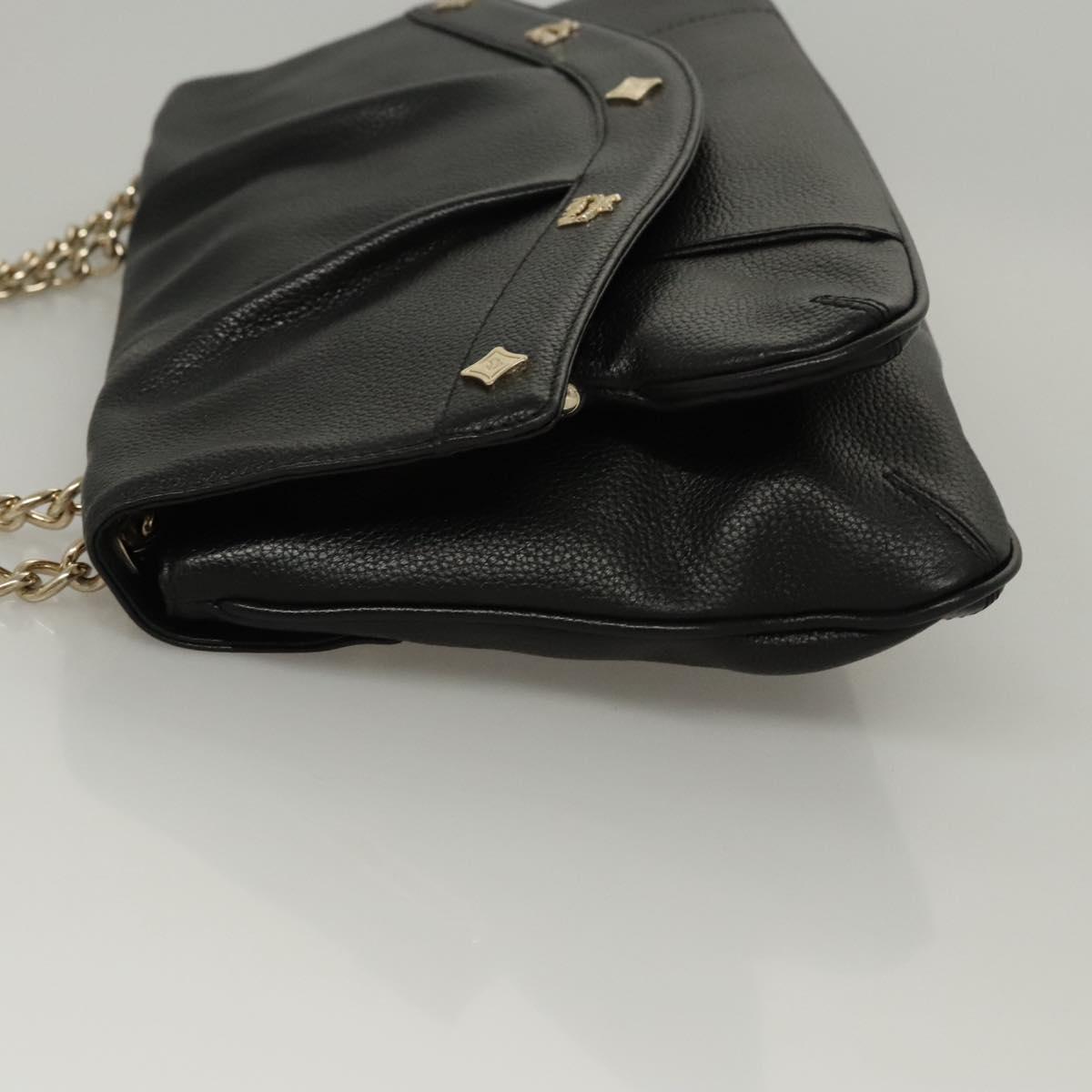 MCM Chain Shoulder Bag Leather Black Gold Auth MY306