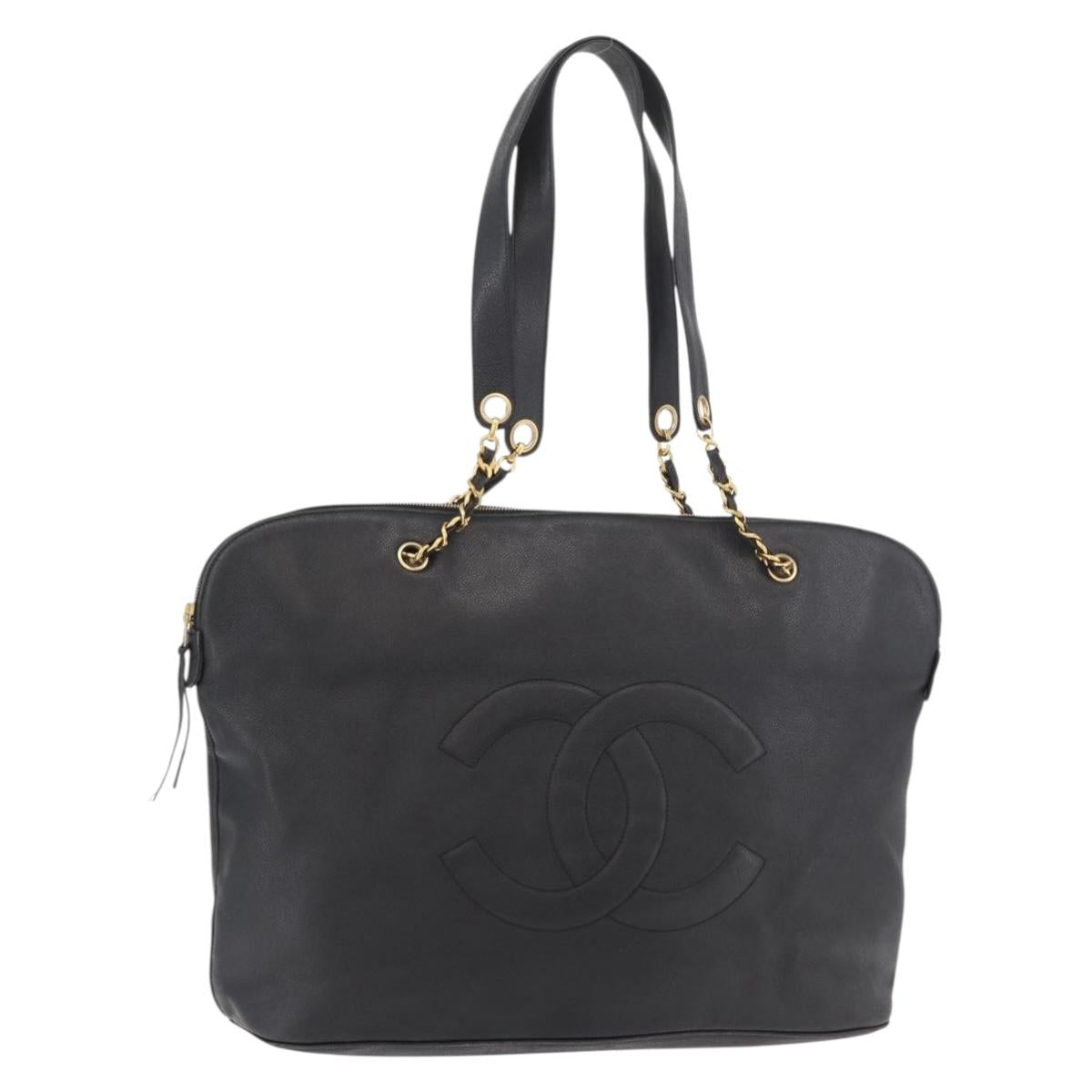 CHANEL COCO Mark Chain Tote Bag Caviar Skin Black CC Auth MY307