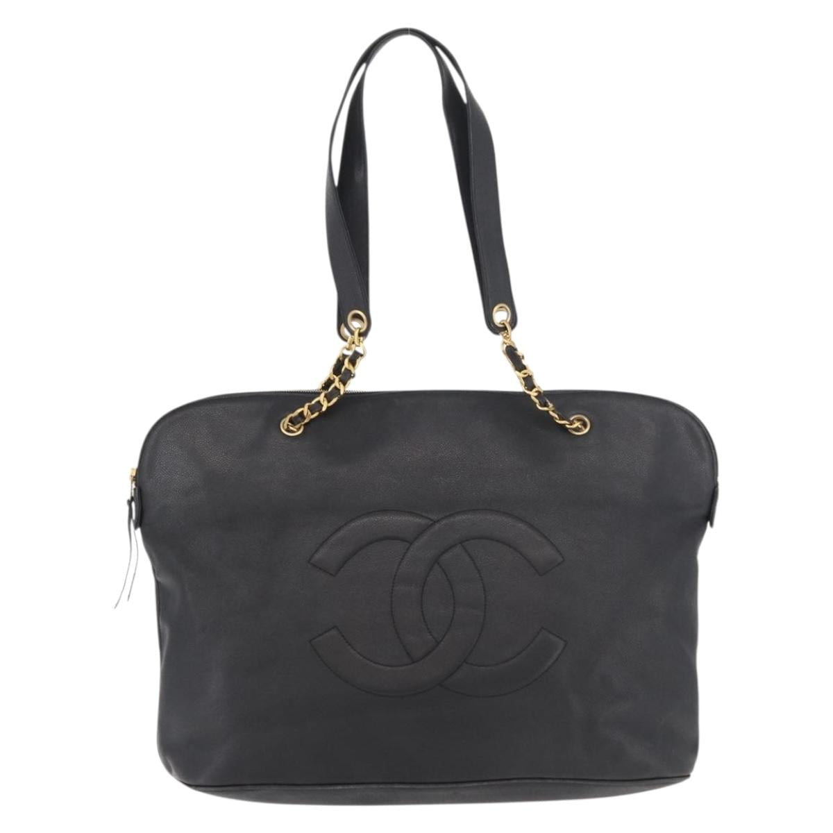 CHANEL COCO Mark Chain Tote Bag Caviar Skin Black CC Auth MY307