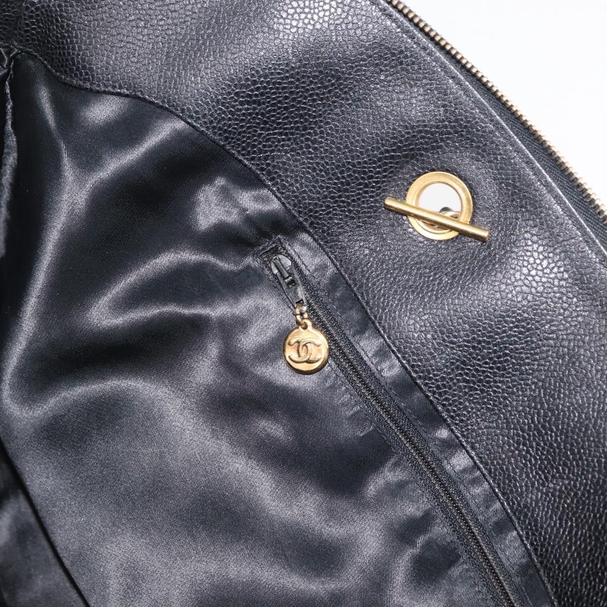 CHANEL COCO Mark Chain Tote Bag Caviar Skin Black CC Auth MY307