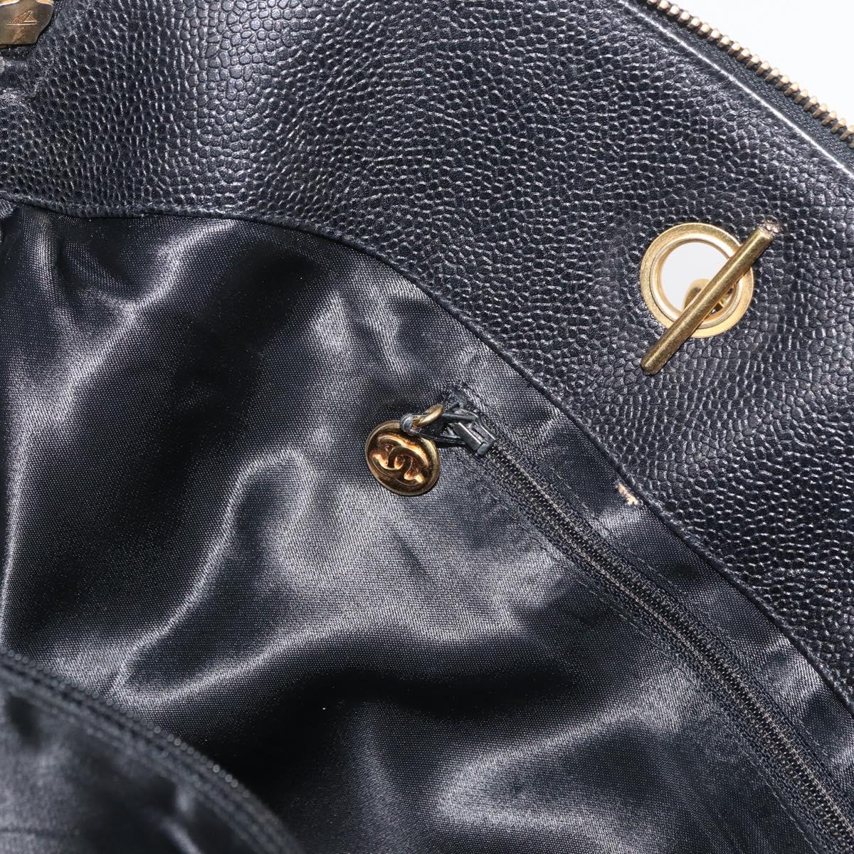 CHANEL COCO Mark Chain Tote Bag Caviar Skin Black CC Auth MY307