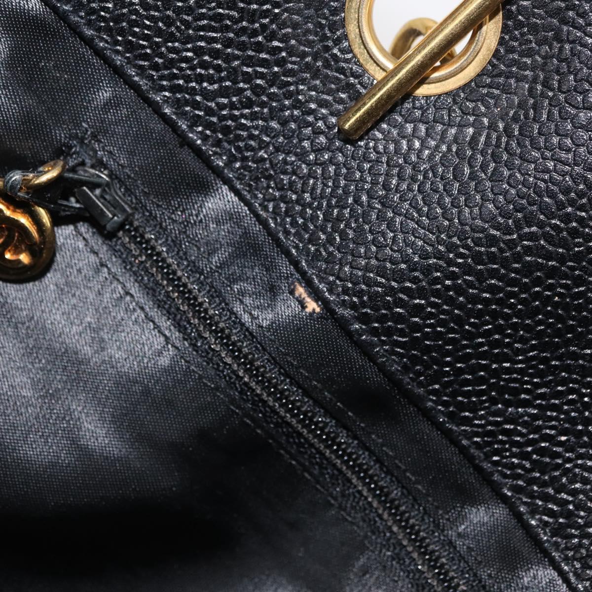 CHANEL COCO Mark Chain Tote Bag Caviar Skin Black CC Auth MY307