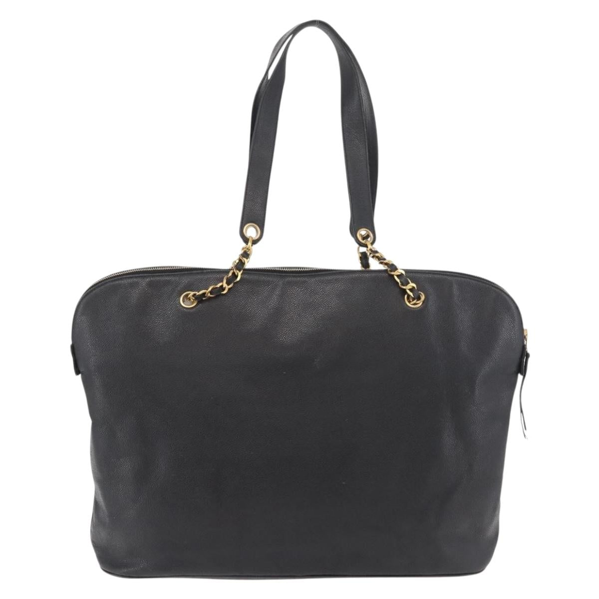 CHANEL COCO Mark Chain Tote Bag Caviar Skin Black CC Auth MY307