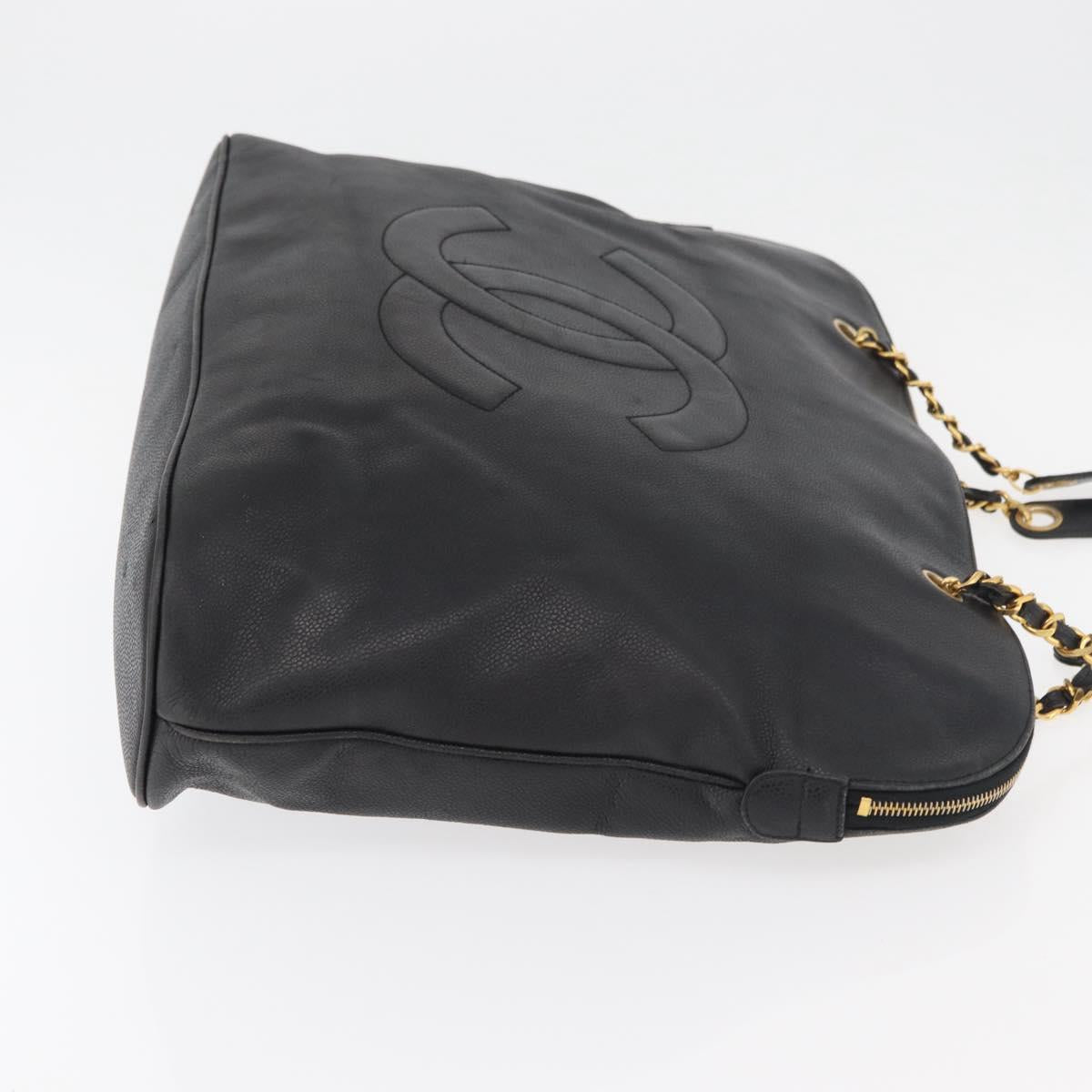 CHANEL COCO Mark Chain Tote Bag Caviar Skin Black CC Auth MY307