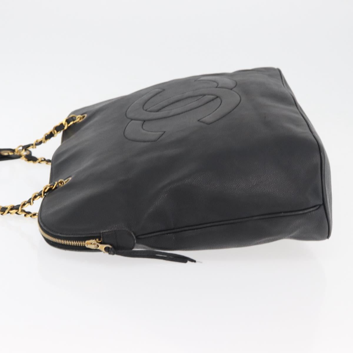 CHANEL COCO Mark Chain Tote Bag Caviar Skin Black CC Auth MY307