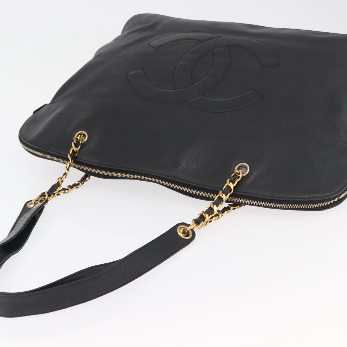 CHANEL COCO Mark Chain Tote Bag Caviar Skin Black CC Auth MY307