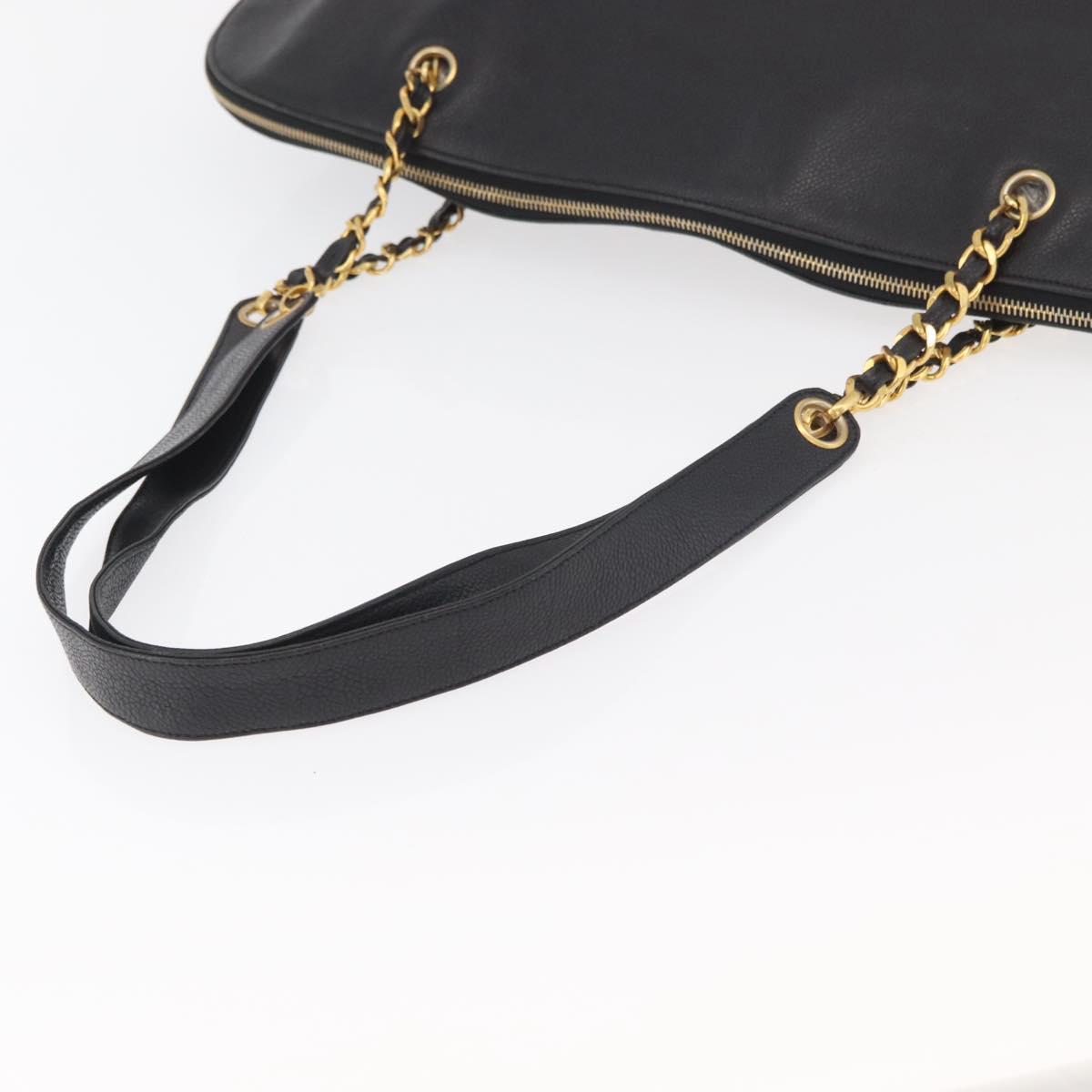CHANEL COCO Mark Chain Tote Bag Caviar Skin Black CC Auth MY307