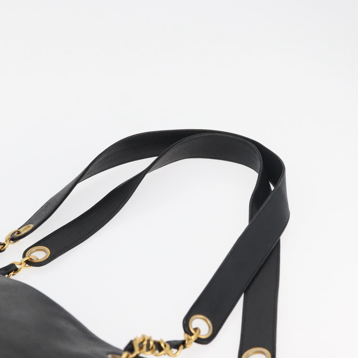 CHANEL COCO Mark Chain Tote Bag Caviar Skin Black CC Auth MY307