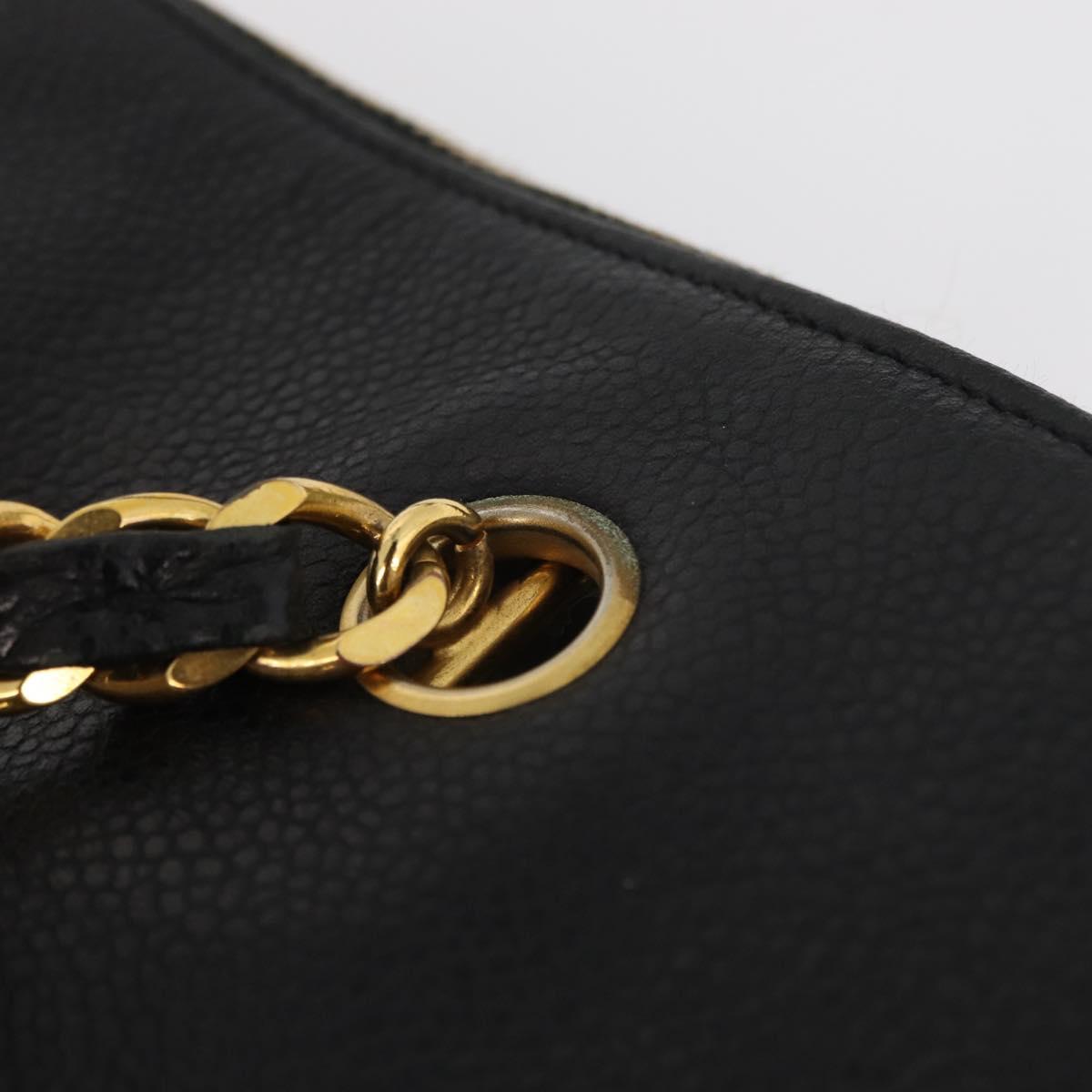 CHANEL COCO Mark Chain Tote Bag Caviar Skin Black CC Auth MY307