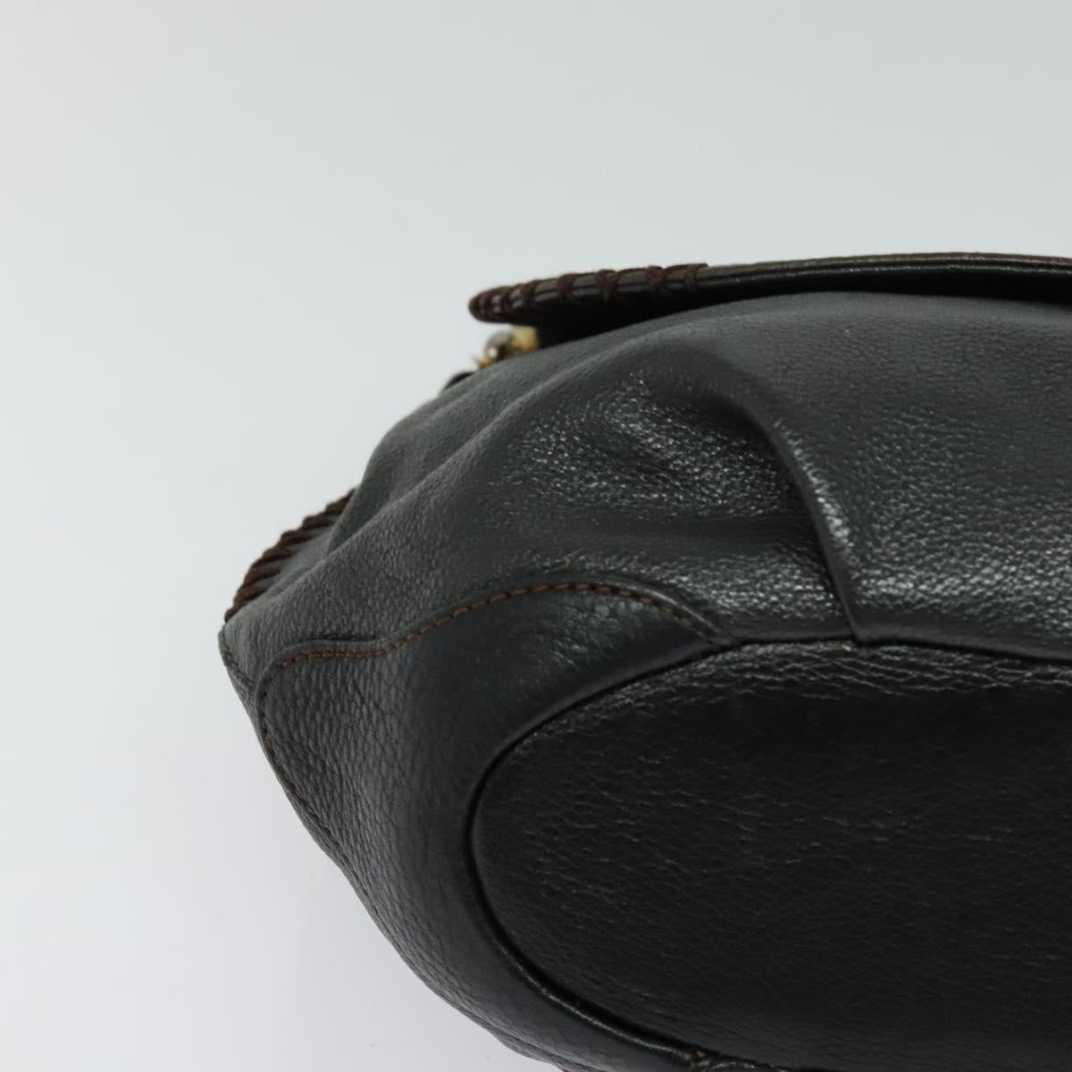 MCM Chain Shoulder Bag Leather Gray Gold Auth MY336