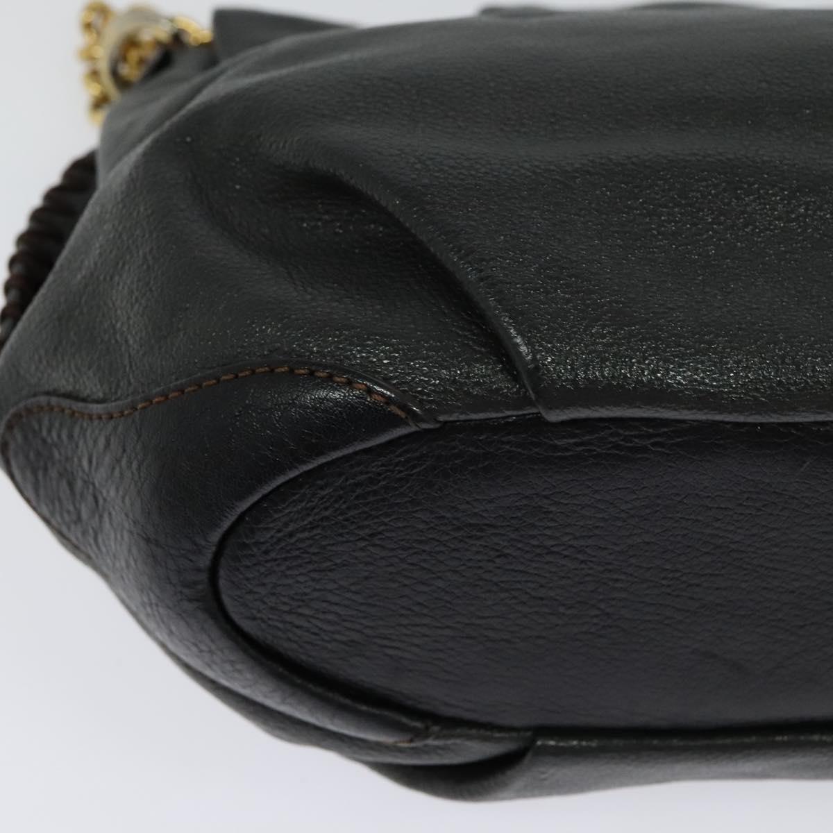 MCM Chain Shoulder Bag Leather Gray Gold Auth MY336