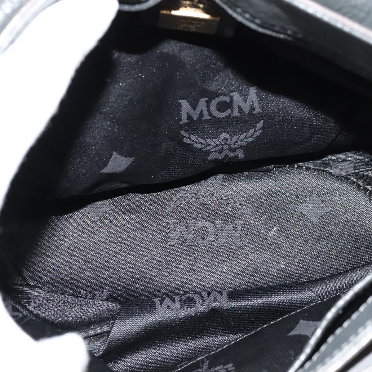 MCM Chain Shoulder Bag Leather Gray Gold Auth MY336