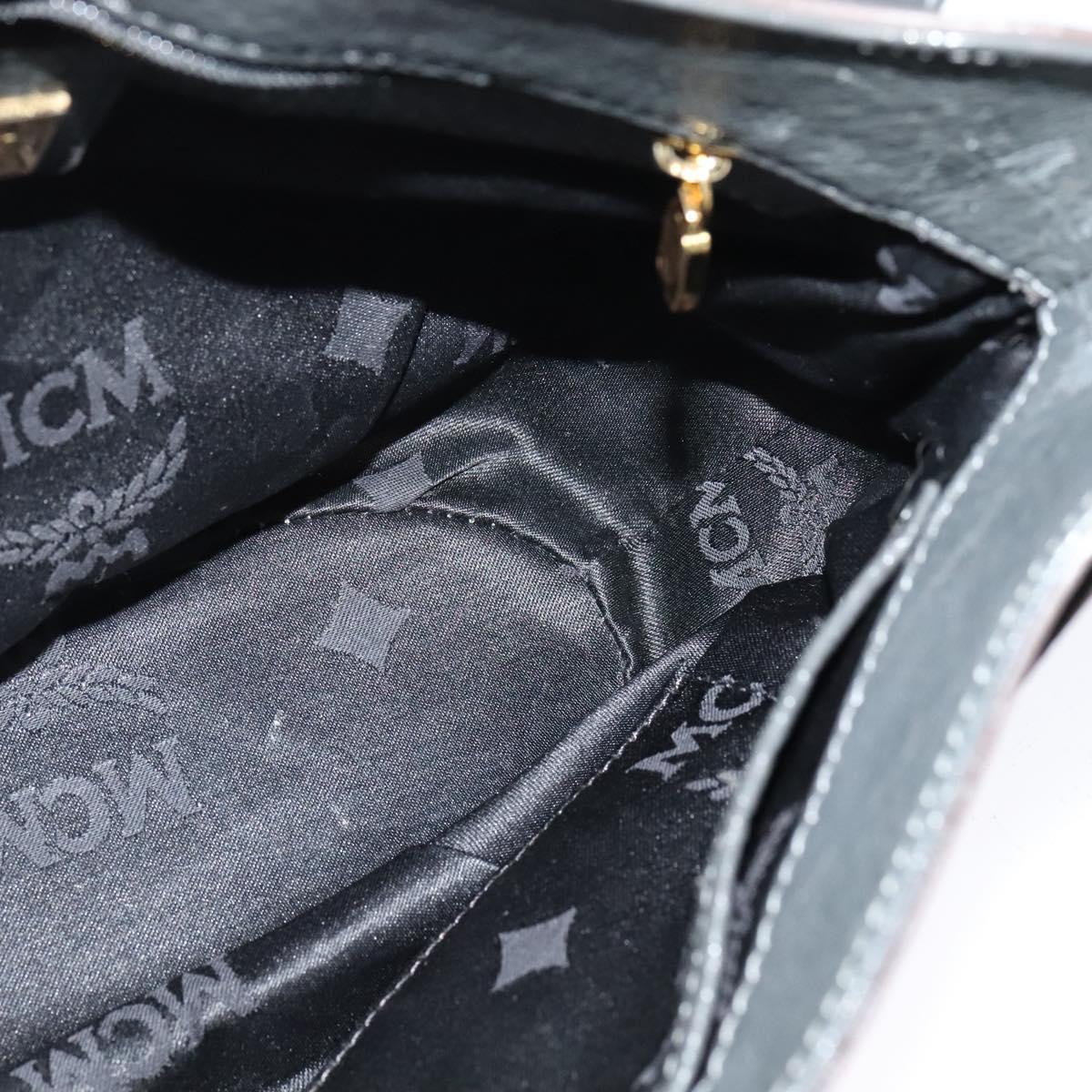 MCM Chain Shoulder Bag Leather Gray Gold Auth MY336