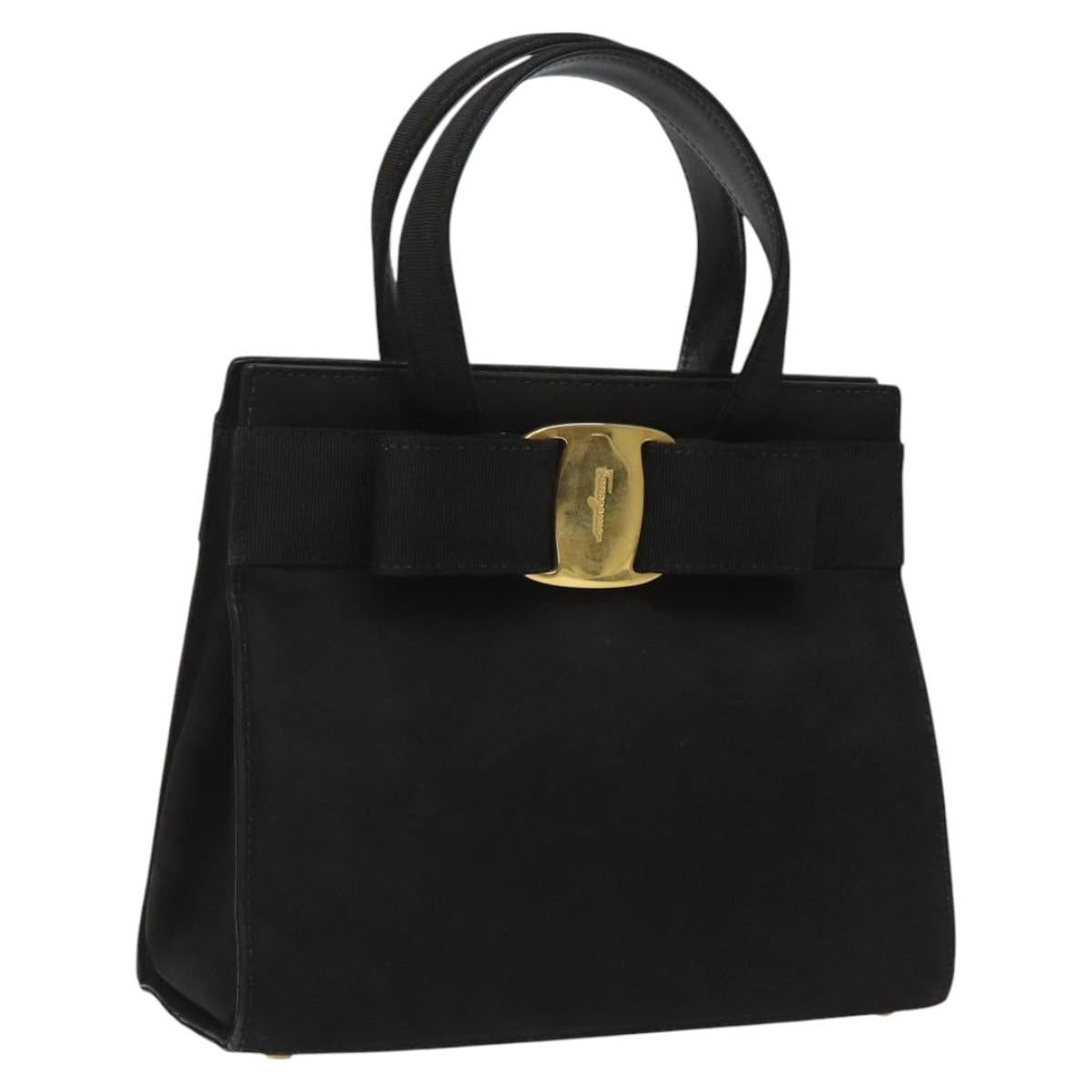 Salvatore Ferragamo Vala Hand Bag Suede Black Auth MY347