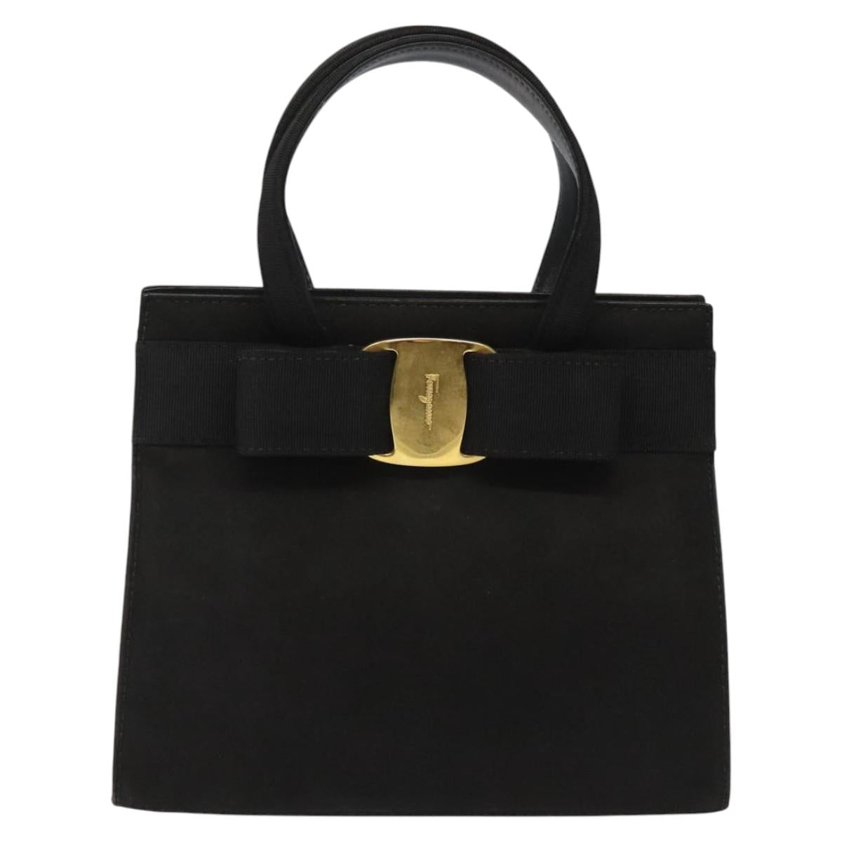 Salvatore Ferragamo Vala Hand Bag Suede Black Auth MY347