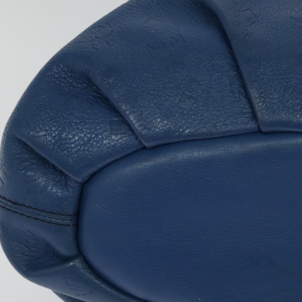 MCM Vicetos Logogram Hand Bag Leather 2way Blue Brown Auth MY353