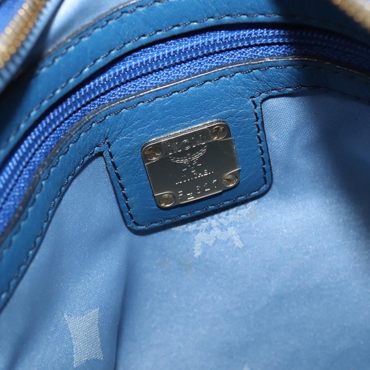 MCM Vicetos Logogram Hand Bag Leather 2way Blue Brown Auth MY353