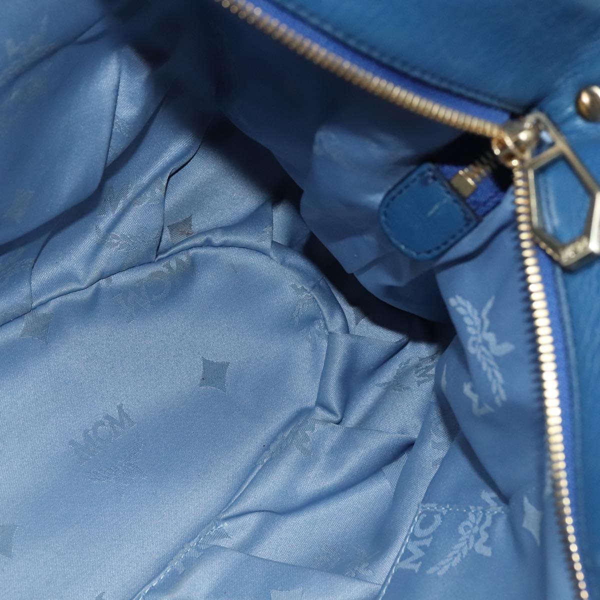 MCM Vicetos Logogram Hand Bag Leather 2way Blue Brown Auth MY353