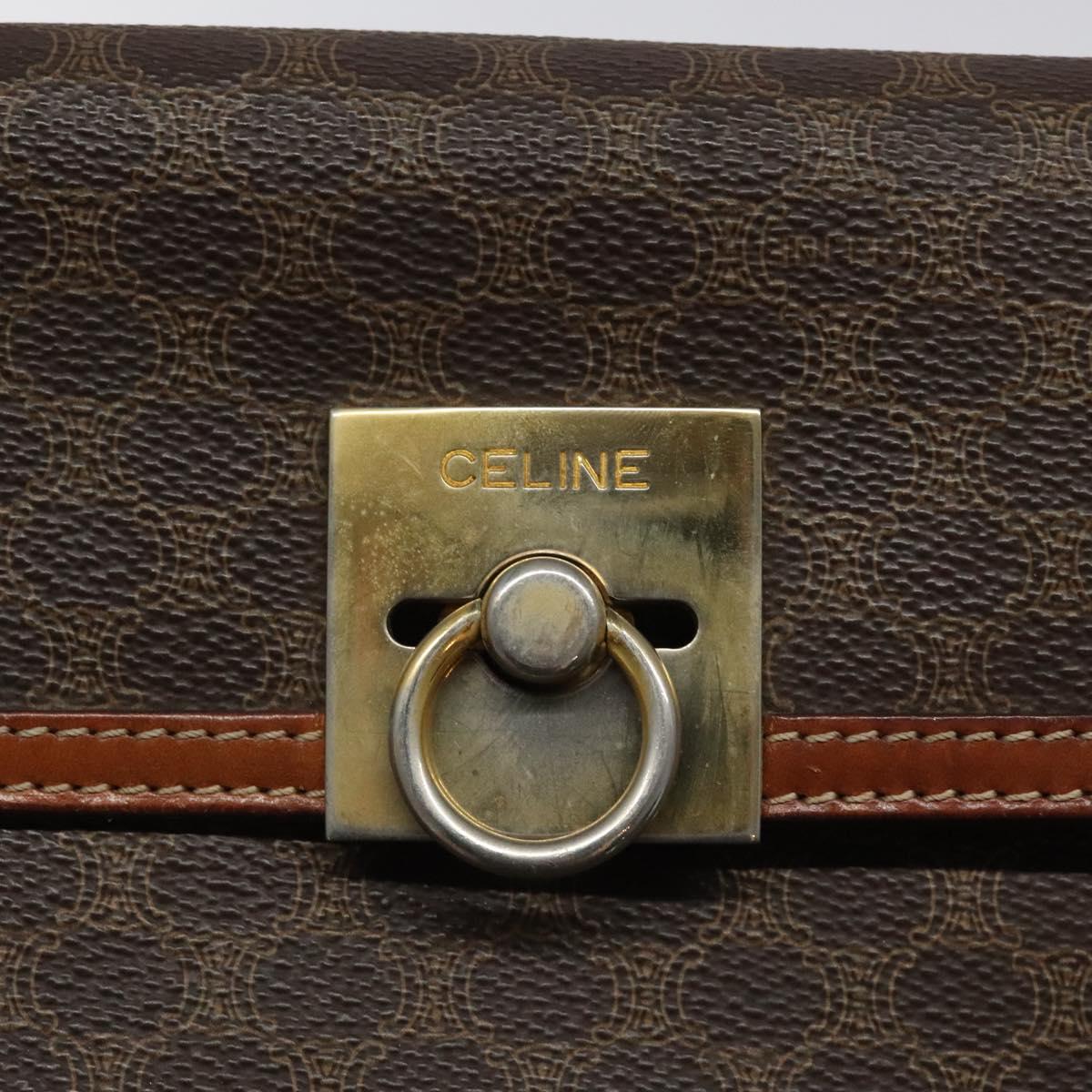 CELINE Macadam Canvas Hand Bag PVC Leather Brown Gold Auth MY371