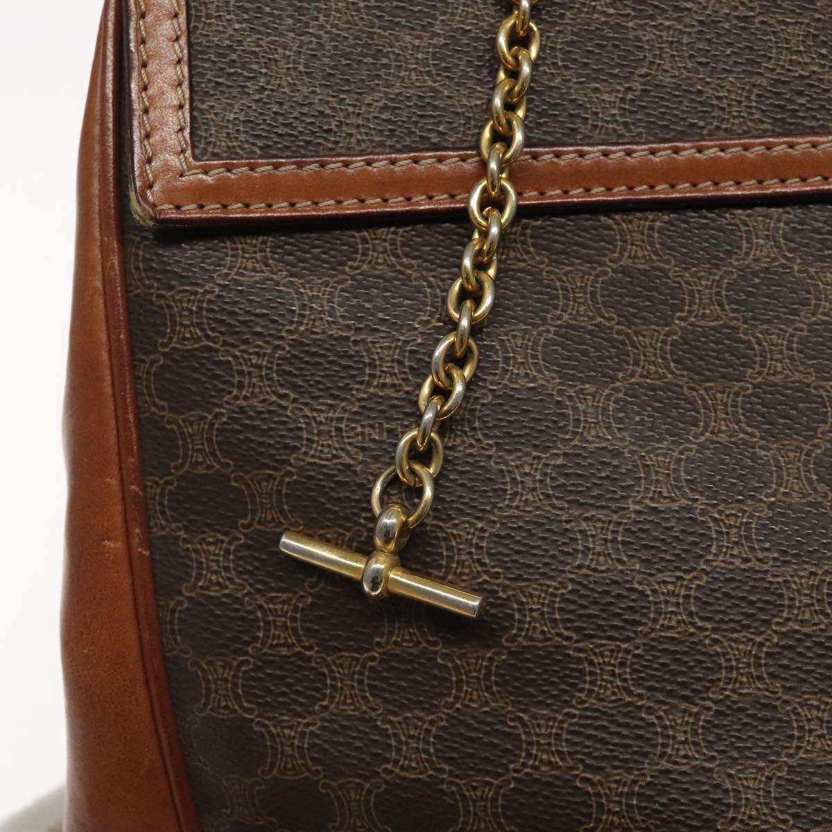 CELINE Macadam Canvas Hand Bag PVC Leather Brown Gold Auth MY371