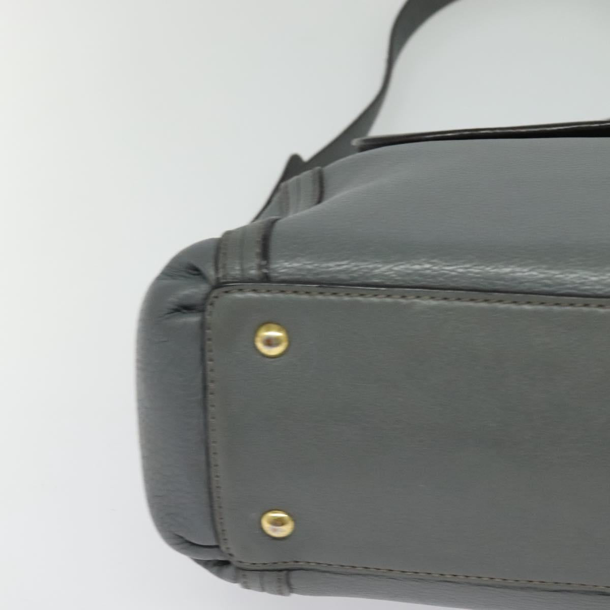 MCM Hand Bag Leather 2way Gray Gold Auth MY375