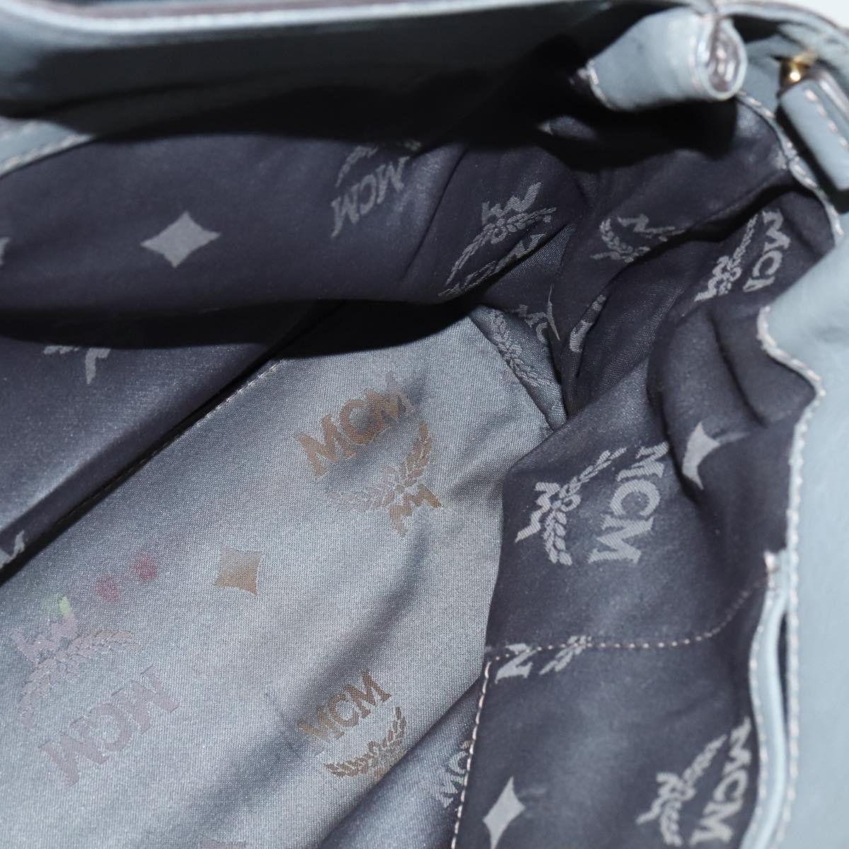 MCM Hand Bag Leather 2way Gray Gold Auth MY375