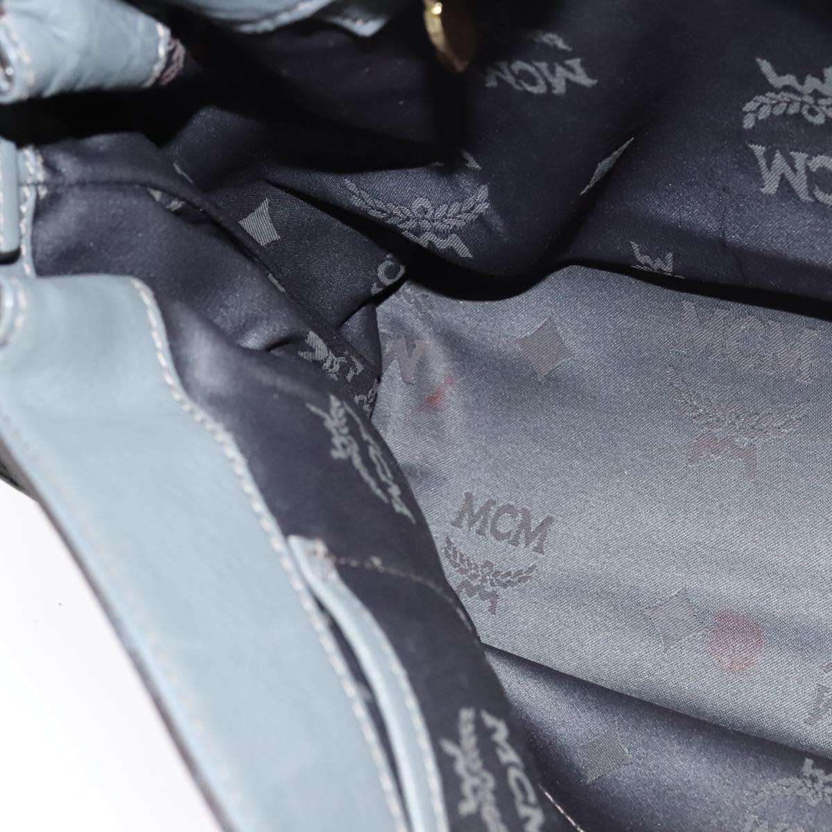 MCM Hand Bag Leather 2way Gray Gold Auth MY375