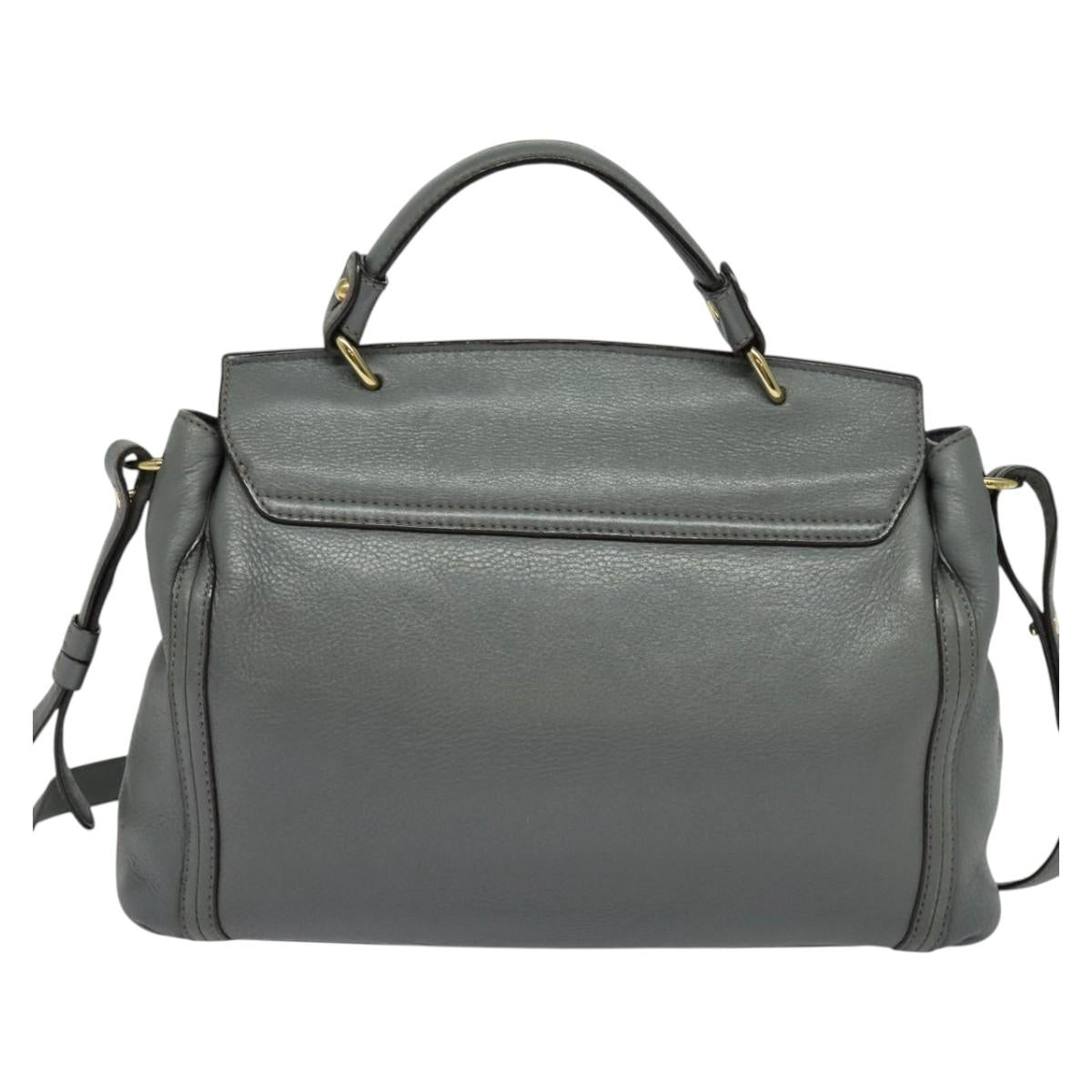 MCM Hand Bag Leather 2way Gray Gold Auth MY375