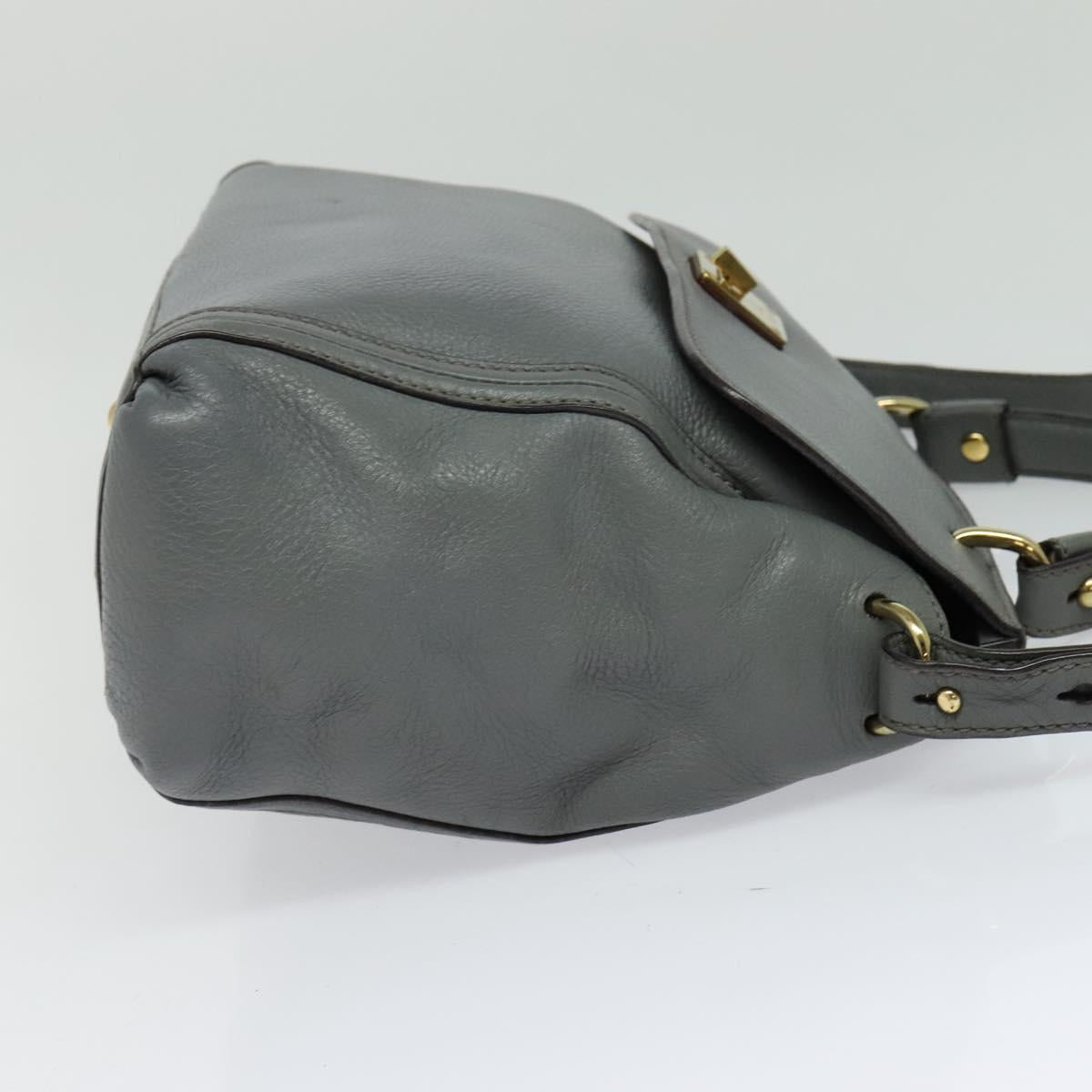 MCM Hand Bag Leather 2way Gray Gold Auth MY375