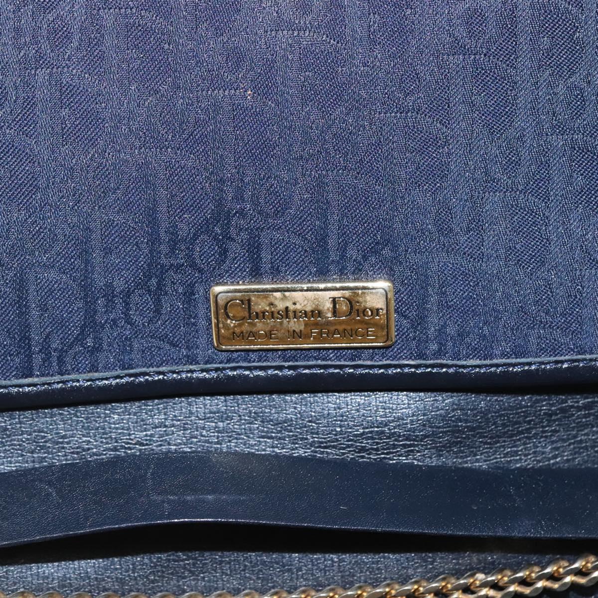 Christian Dior Trotter Canvas Chain Shoulder Bag Navy Auth MY380