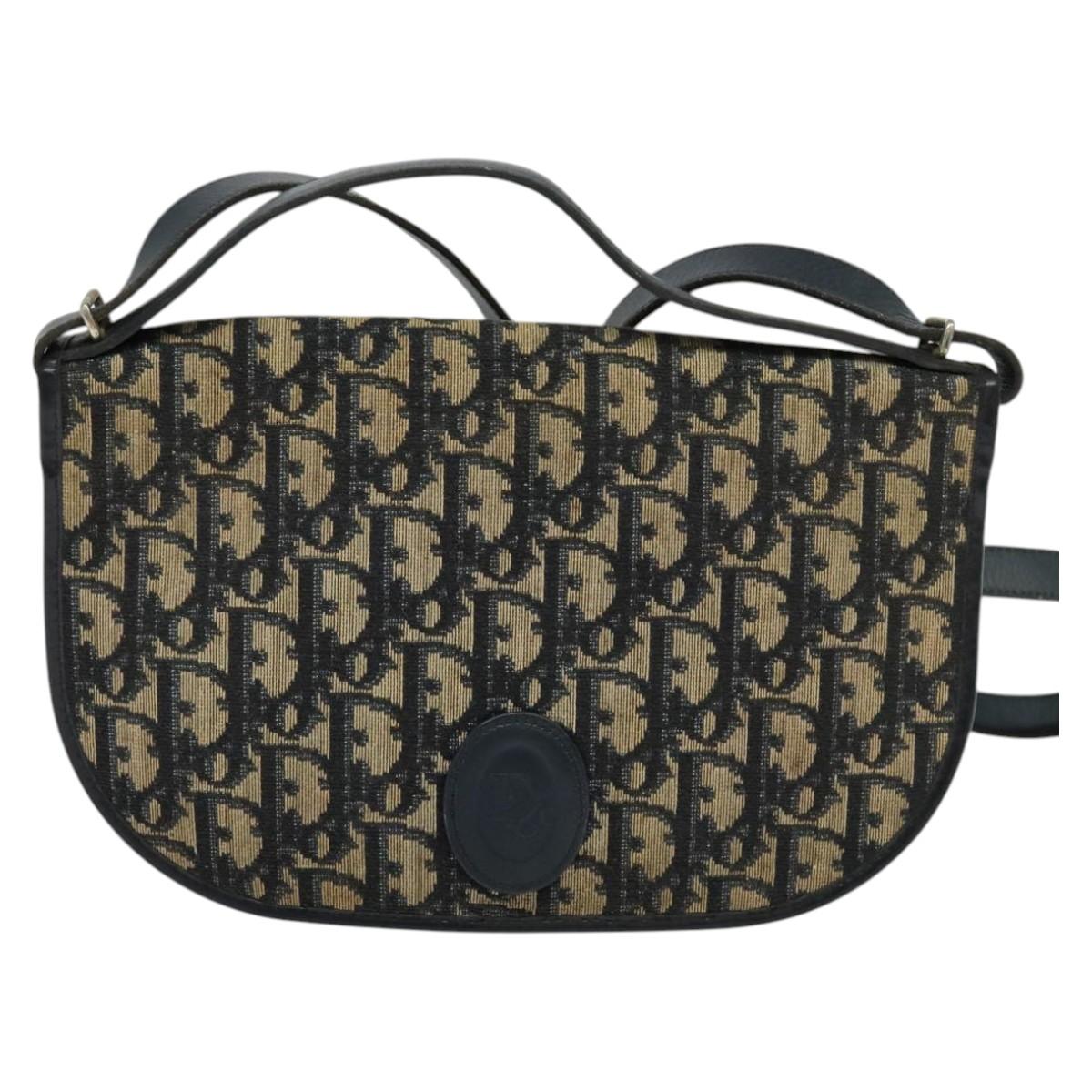 Christian Dior Trotter Canvas Shoulder Bag Navy Auth MY396