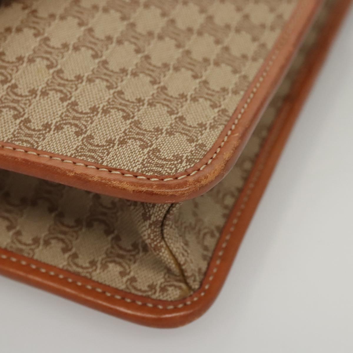 CELINE Macadam Canvas Shoulder Bag Beige Gold Auth MY407