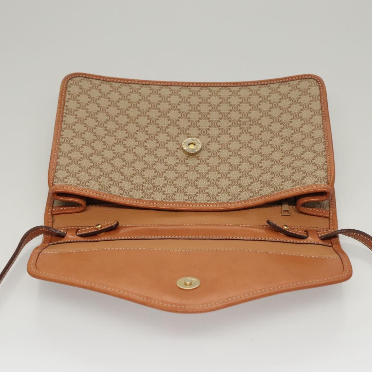 CELINE Macadam Canvas Shoulder Bag Beige Gold Auth MY407