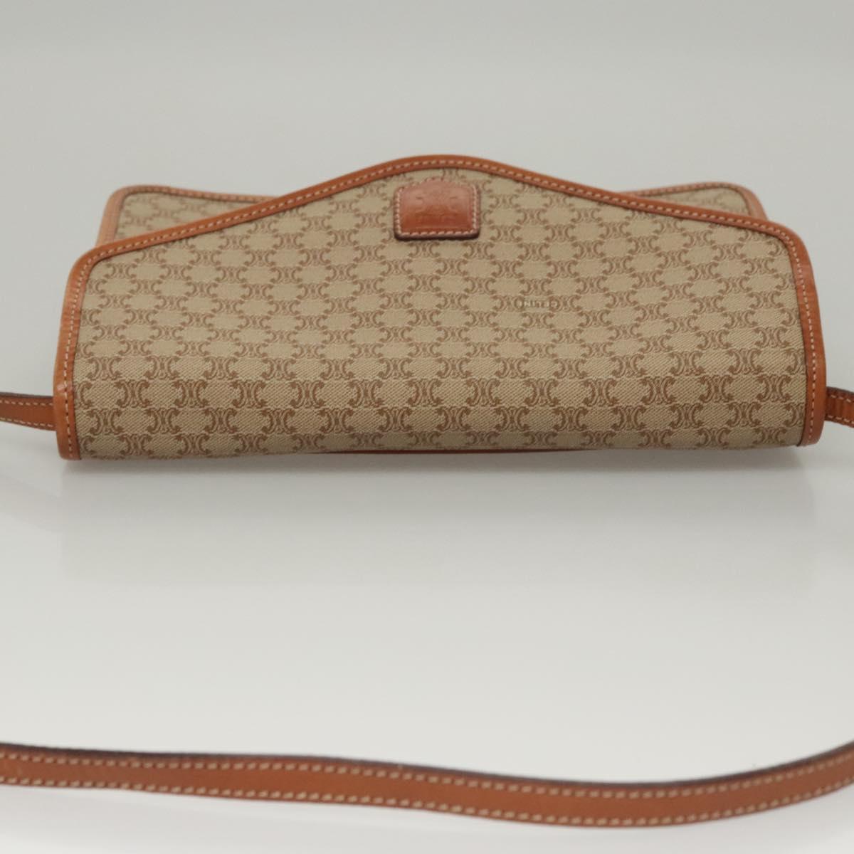 CELINE Macadam Canvas Shoulder Bag Beige Gold Auth MY407