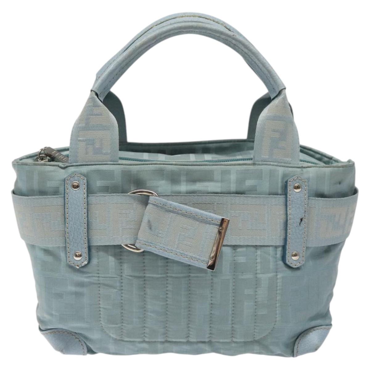 FENDI Zucca Canvas Hand Bag Blue Silver Auth MY411