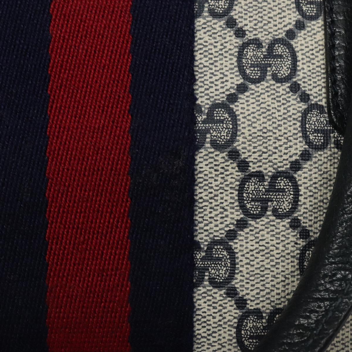 GUCCI GG Supreme Sherry Line Hand Bag PVC Leather Navy Red 67 02 3839 Auth MY414